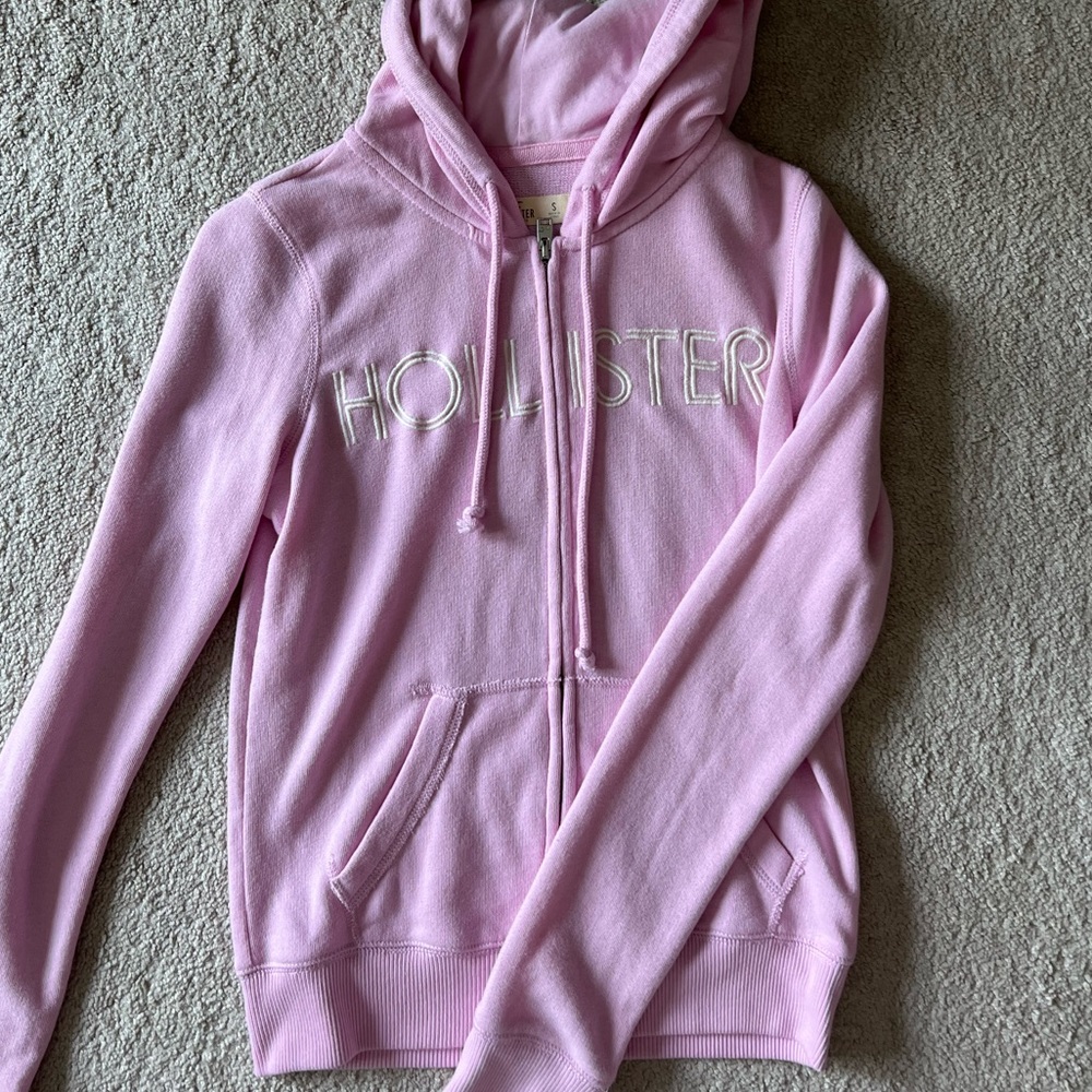 Hollister purple/pink graphic zip up hoodie